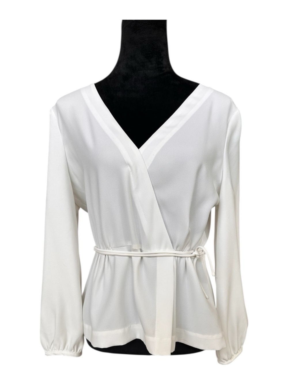 J.Crew Wrap Style Blouse Women’s Size 12 Ivory Long Sleeve Tie Waist Top
